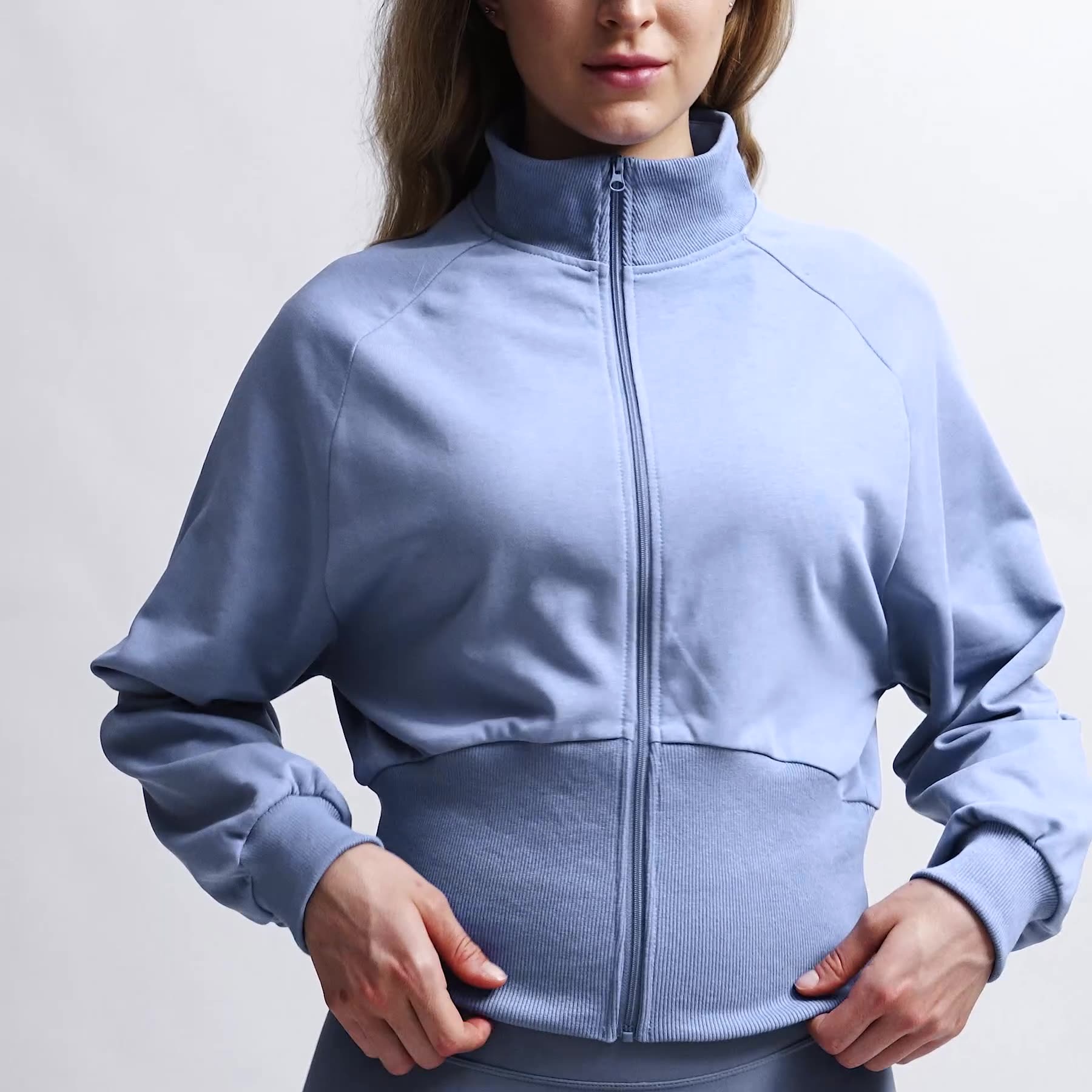 Women Stand Collar Fleece Zip-Up Sweatshirt Windproof Warm Loose Fit Jacket for Running, Outdoor Sports Casual Wear