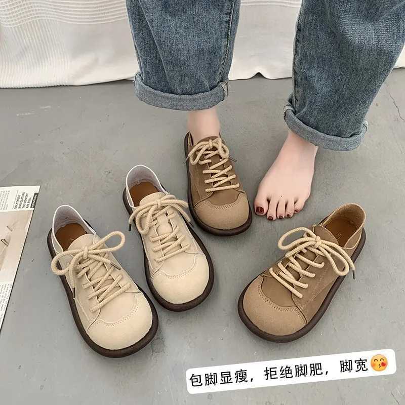 2025 Spring/Summer New Fashion Edition Round Toe Womens Soft Bottom Lace Top Casual Simple Splicing Flat Shoes Z250403