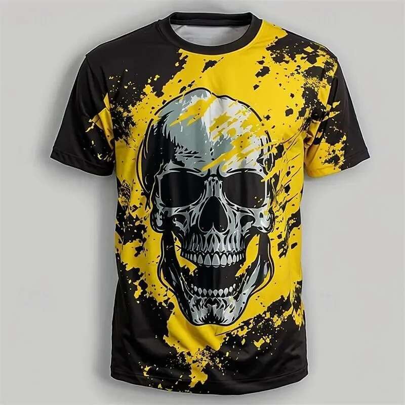 Summer Fashion New Printed T-shirt with Skull Pattern Round Neck Short Sleeve Plus Size Comfortable Men's Top