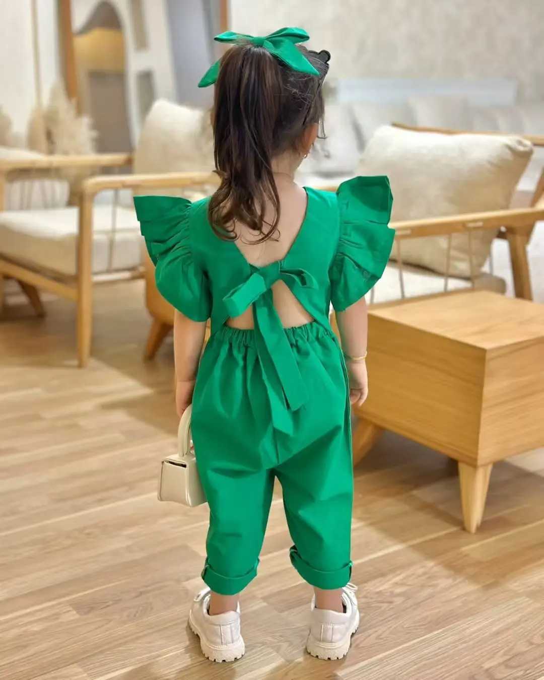Summer Kid Girls Jumpsuit With Ruffle Sleeves For Outdoor Children Clothes Girls Outfits For 2 3 4 5 6 7 8 Years Old J250403