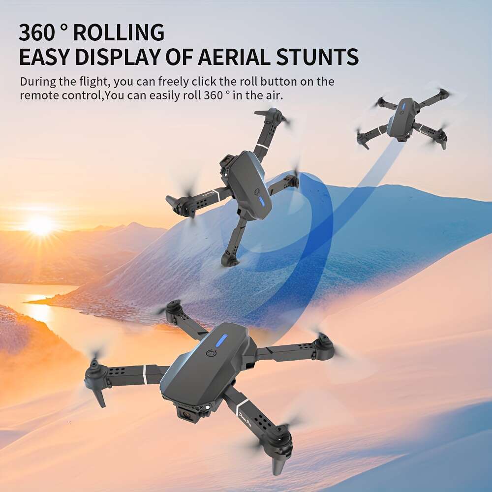 E88 Drone With Screen Remote Control Two Batteries, Dual Cameras, Optical Flow Hover, One Click Takeoff And Landing, 360 ° Stunt Scrolling. Four Axis 