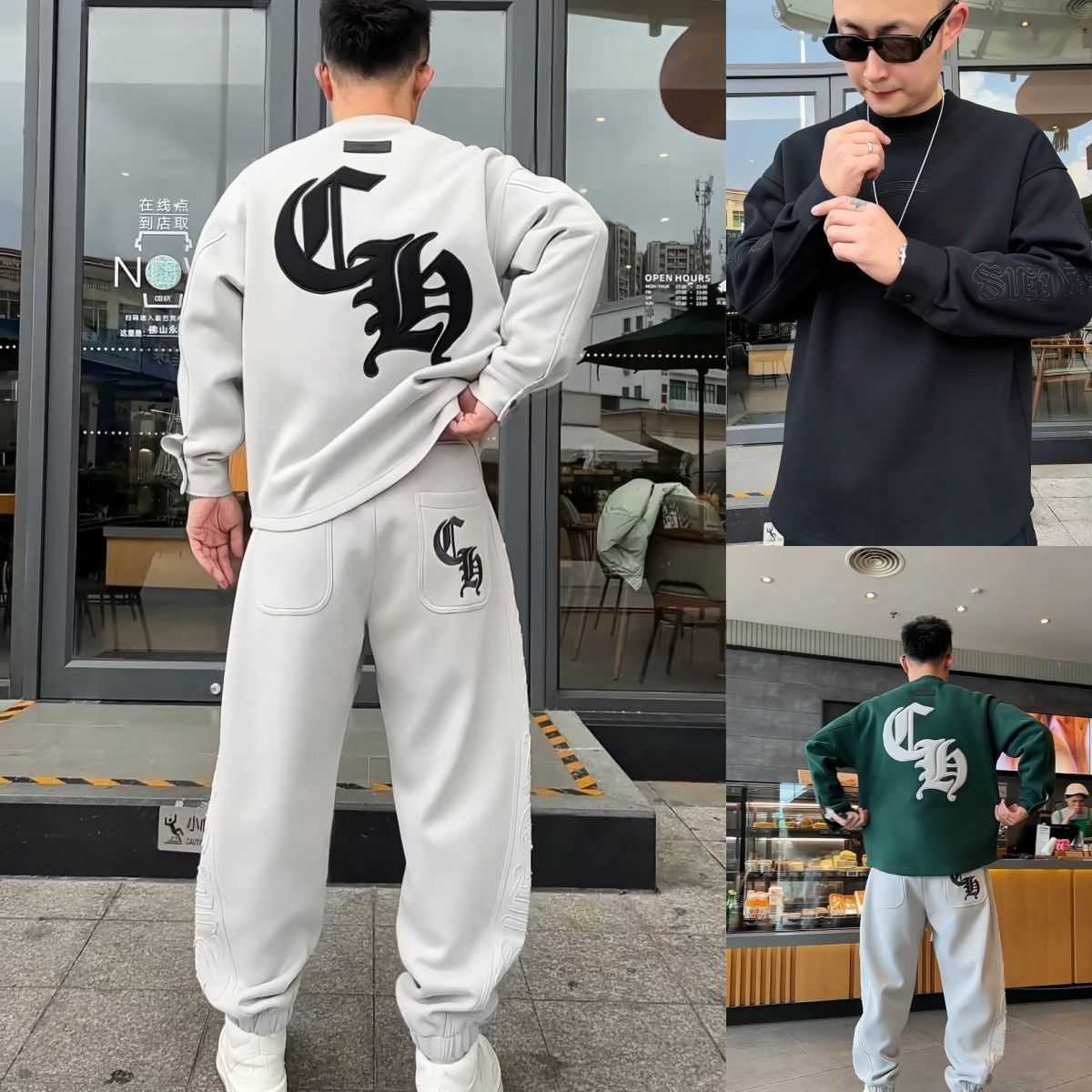 New Style Simple Trendy Brand Round-neck Fleece Hoodie Set for Men, Stylish and Fashionable Trendy Heavy-duty Casual Pants L251104