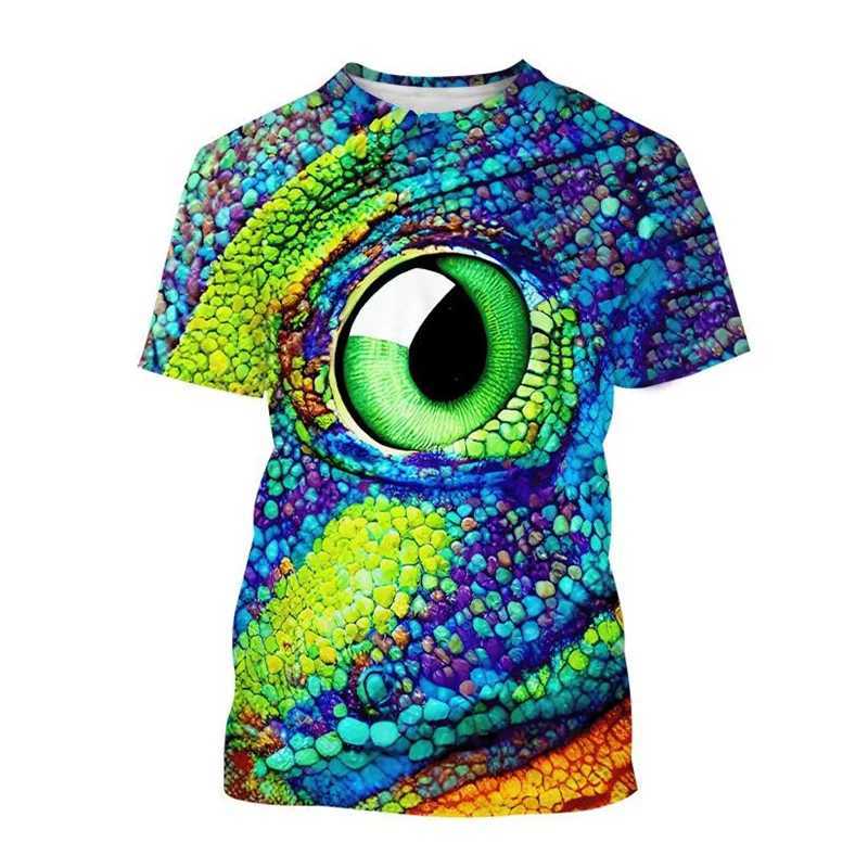 Animal chameleon 3D printed T-shirt mens reptile iguana round neck short sleeved lizard pattern T-shirt fashionable casual top T-shirt W250403