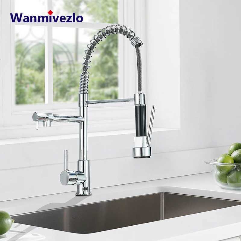 Wanmivezlo Pl Down Kitchen Sink Faucet Hot Cold Water Mixer Crane Tap with Dual Spout 360 Rotation High Faucet Deck Mounted Y251104