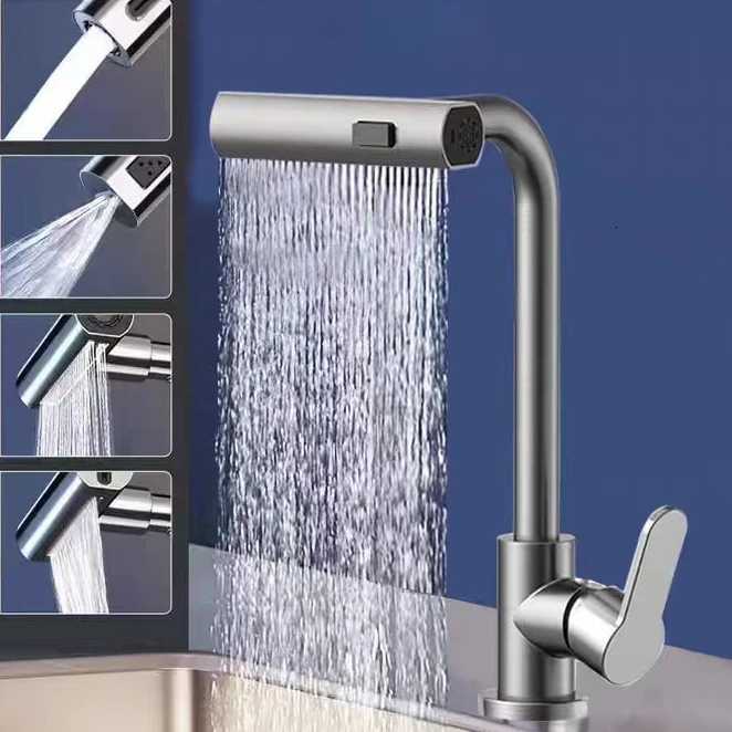 Gray Kitchen Faucets Pl Out Rotation Waterfall Stream Sprayer Sink Mixer Bed Nickle Water Tap Accessorie Y251104