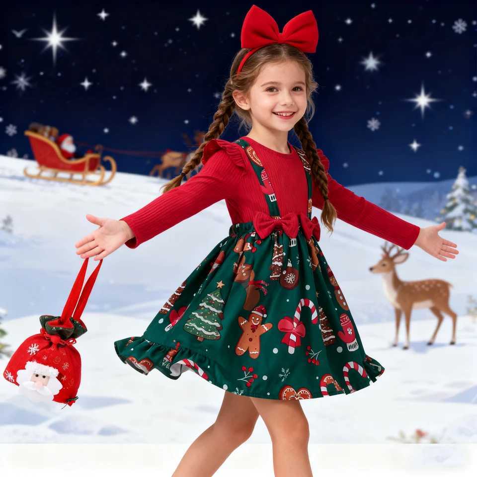 2026 New Year Dress For Baby Girls Autumn Long Sleeve Princess Dress Kids Red Patchwork Xmas Gift Deer Print Christmas Dresses C251104