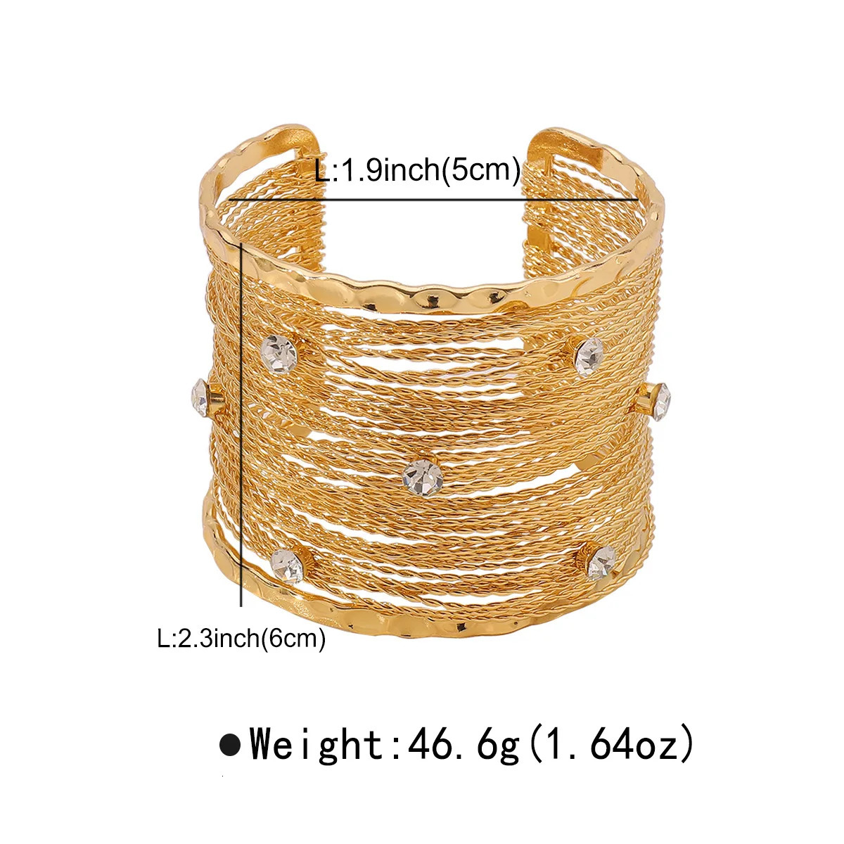 Rhinestone Punk Wide Cuff Bangles For Women Vintage Metal Brushed Wire Bracelets Bangles Boho Fashion Pulseras Jewelry Gifts 250327