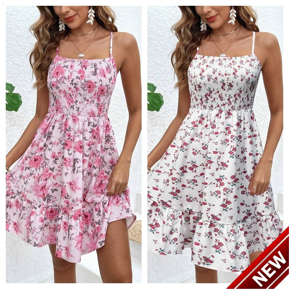 Tiktok 2025 Spring/Summer New Womens Strap Mini Floral A-line jumpsuit