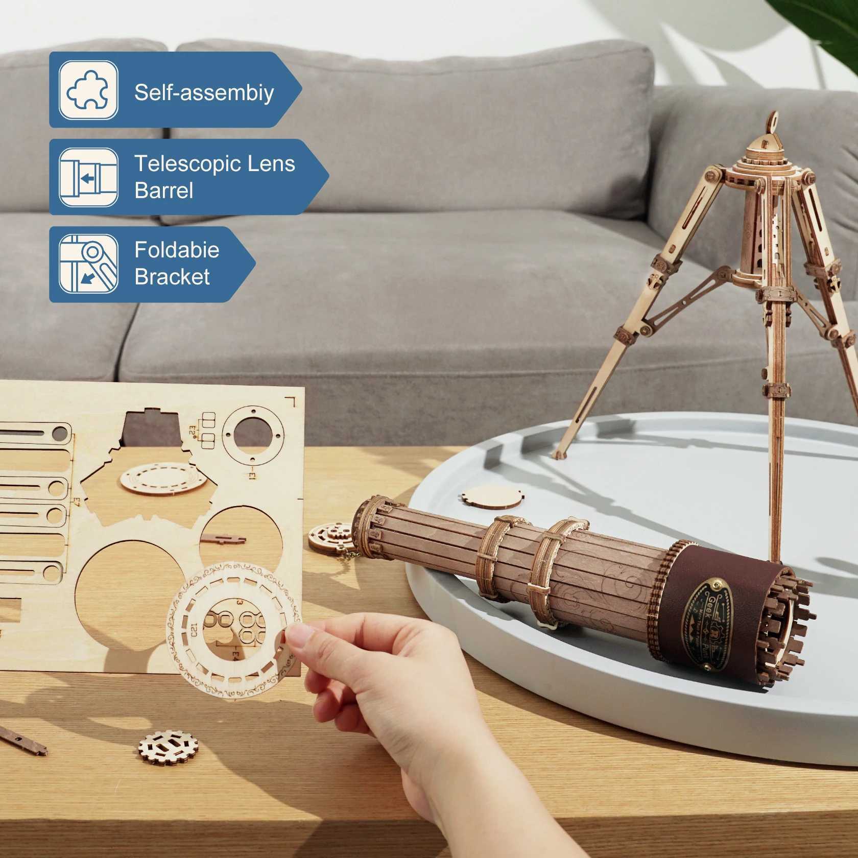 Robotime Rokr 11 DIY 314pcs Telescopic Monocular Telescope Wooden Model Building Kits Assembly Toy Gift for Children Adult C251104