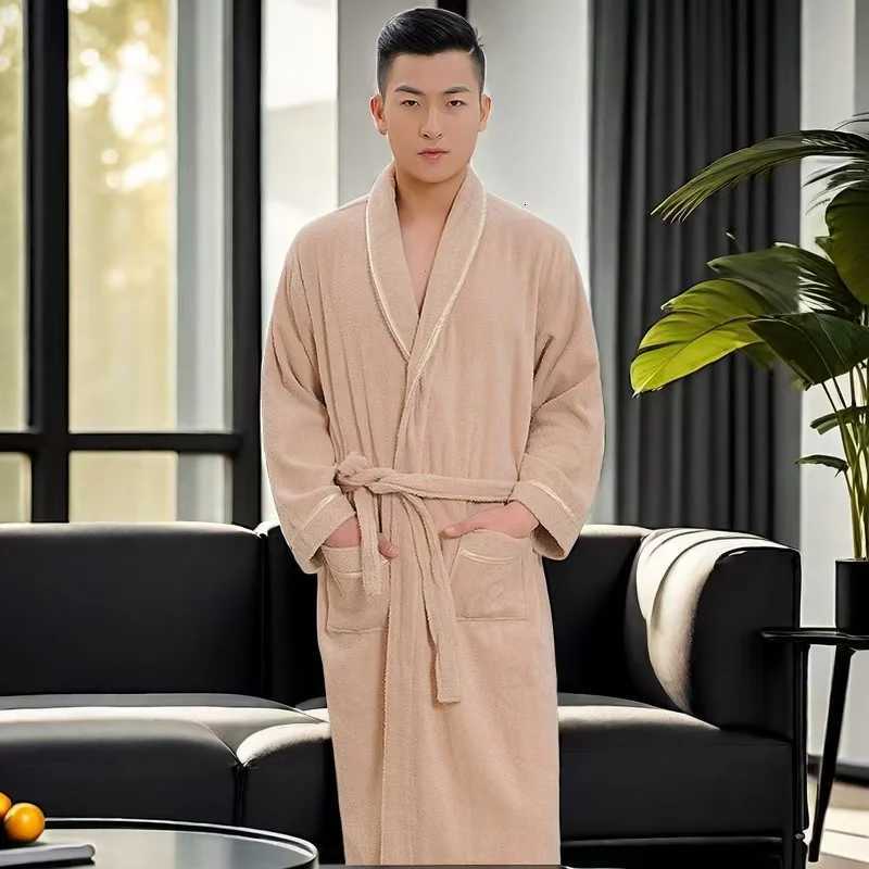 Mens Long Thick Terry Fleece Bathrobe 100 Cotton Towel Blue And White Bridesmaid Robe for Spring Autumn C251104
