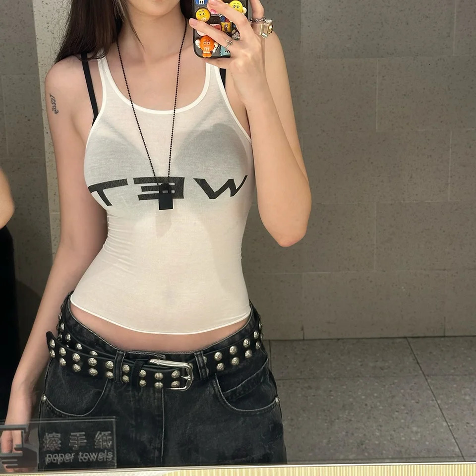Wet Printed Body Suits Women Racer Tank Top White Black Sexy Bodysuit Rave Wear Summer Clothes Women Fashion Streetwear 250403