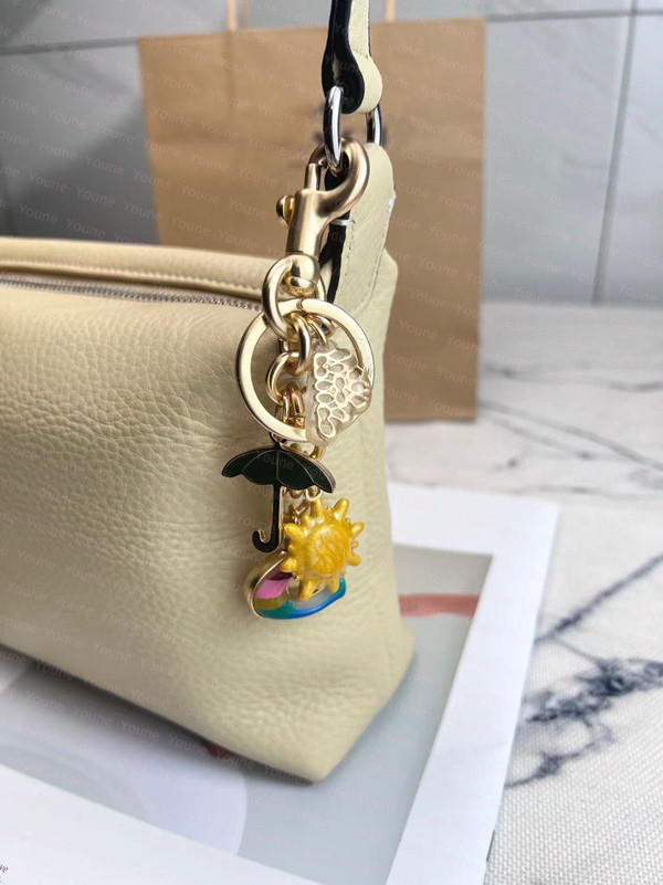 Rainbow Sun Letter C Charm Swagger Women Key Rings keychain Retro-Cool Cherry In Glittery Resin Clip it To Favorite Bag Set of Keys For Refreshing Style key chain