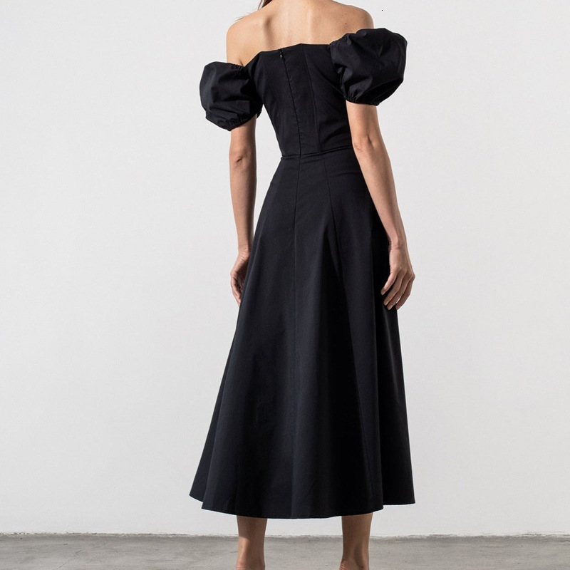 French dress for spring and summer of 2023 womens slimming commuter bubble sleeve lace-up slit long skirt