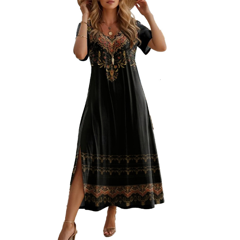 2025 Summer TEMU New Dress Loose Breathable Positioning Flower Large Swing Split Mid length Skirt