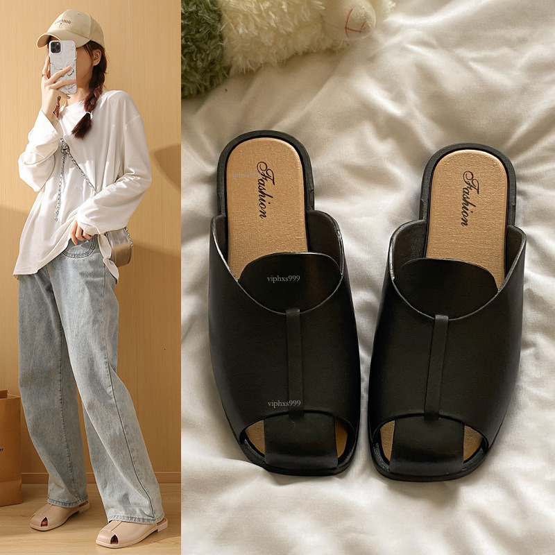 New Designer Sandals With Free Shipping Open Toed Solid Color Drag Summer Cool Fashion Half Bag Women's Shoes Flat Slippers For Outerwear Women