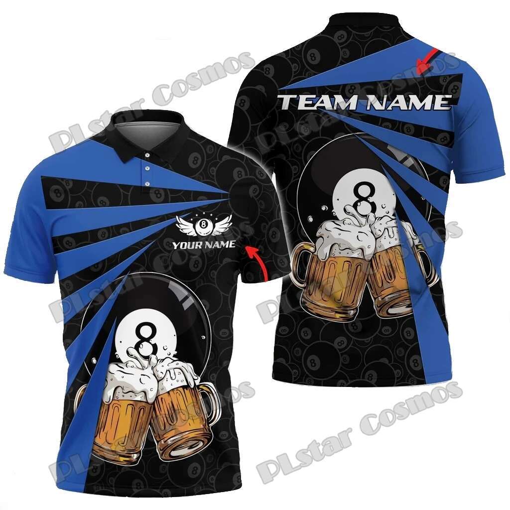 Billiards With Beer Multicolor Options Personalized Name 3D Printed Premium Men's Summer Casual Polo Shirt POL187
