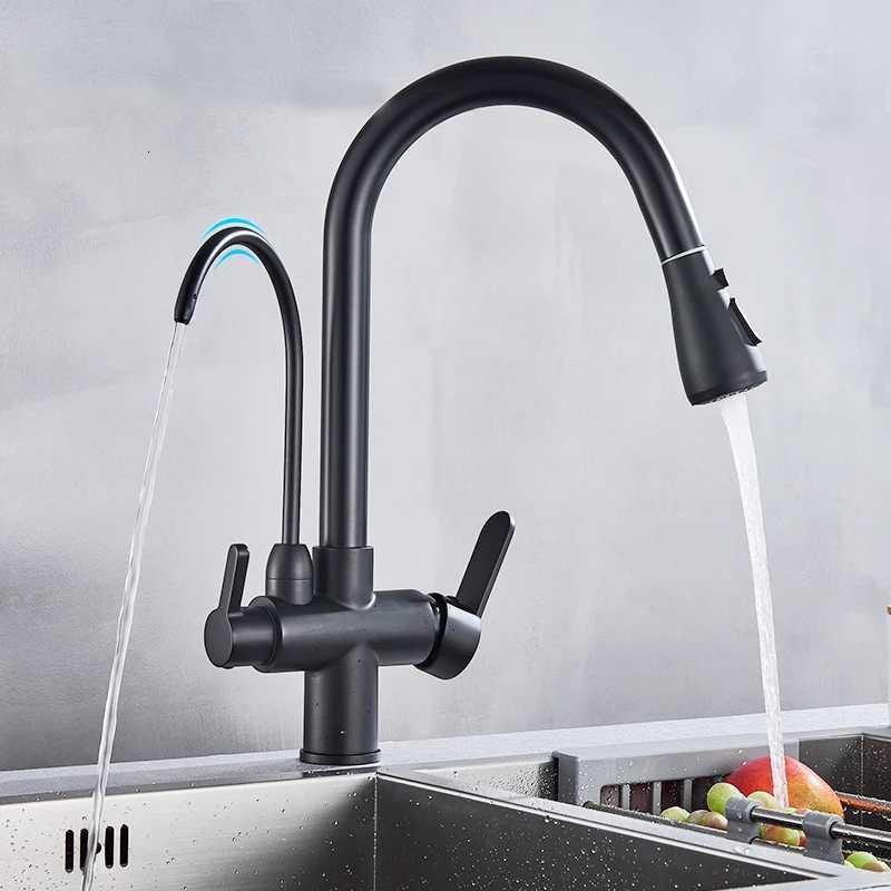 ification Water Kitchen Faucet Black 360 Rotating Filter Water Faucets Pl Out Sprayer 3 Ways Hot Cold Water Mixer Tap Y251104