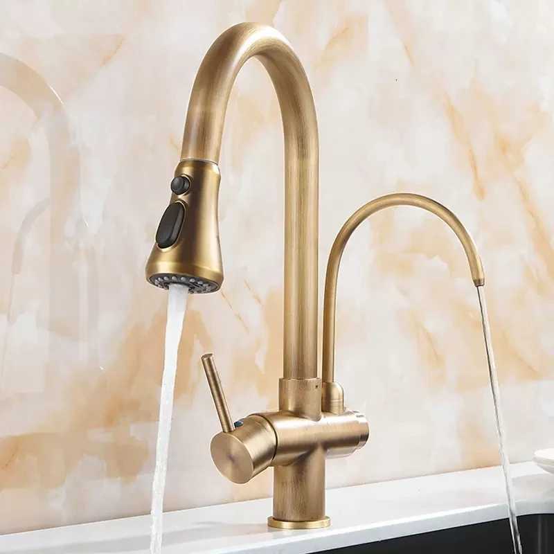 Antique Bronze Faucet Kitchen Pl Out Water ifier Sink Faucet 360 Rotate Hot Cold Drinking Water Filter Mixer Crane Vintage Y251104