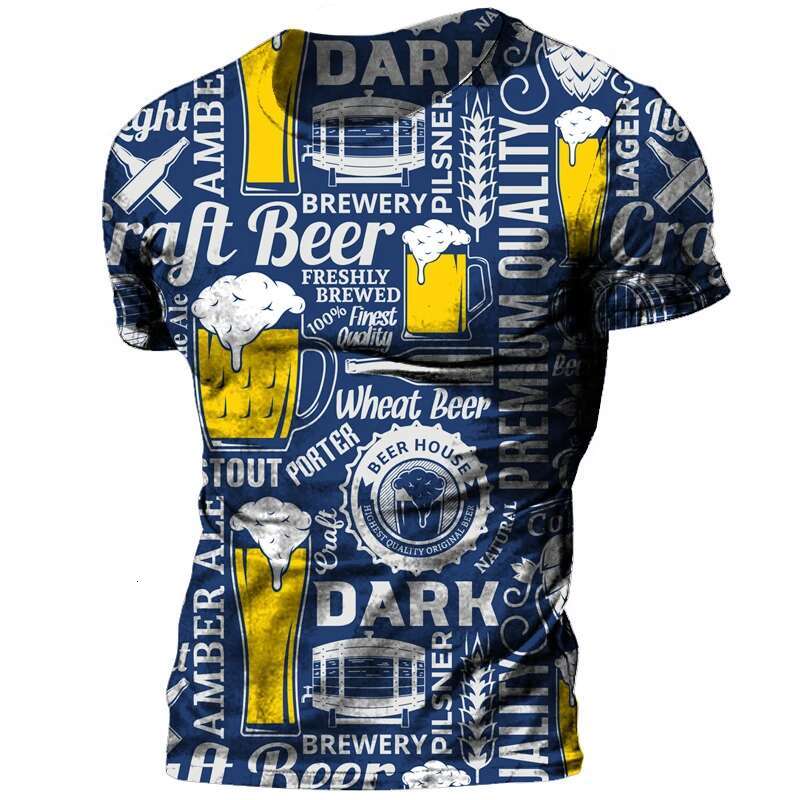 Summer Vintage Beer 3D Haruku Printed Men Women Party Personality Hip Hop Street Fashion Crew Neck Short-Sleeved T-shirt Top