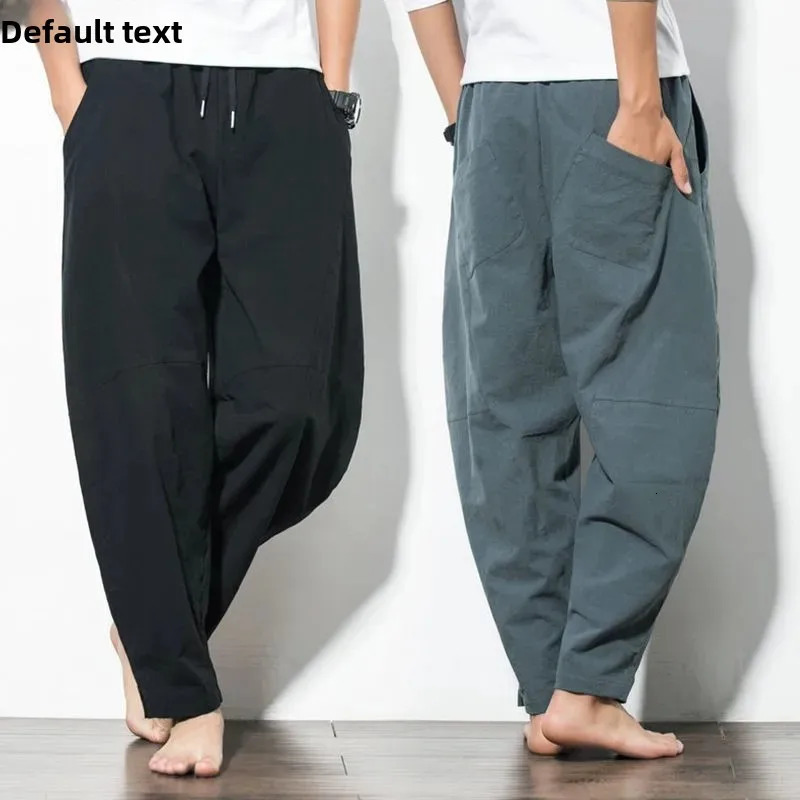 Casual Linen Pants For Men Loose Fit Cotton Linen Straight Leg Pants Youth Trendy Japanese Style Spring Summer Thin Pants 250402