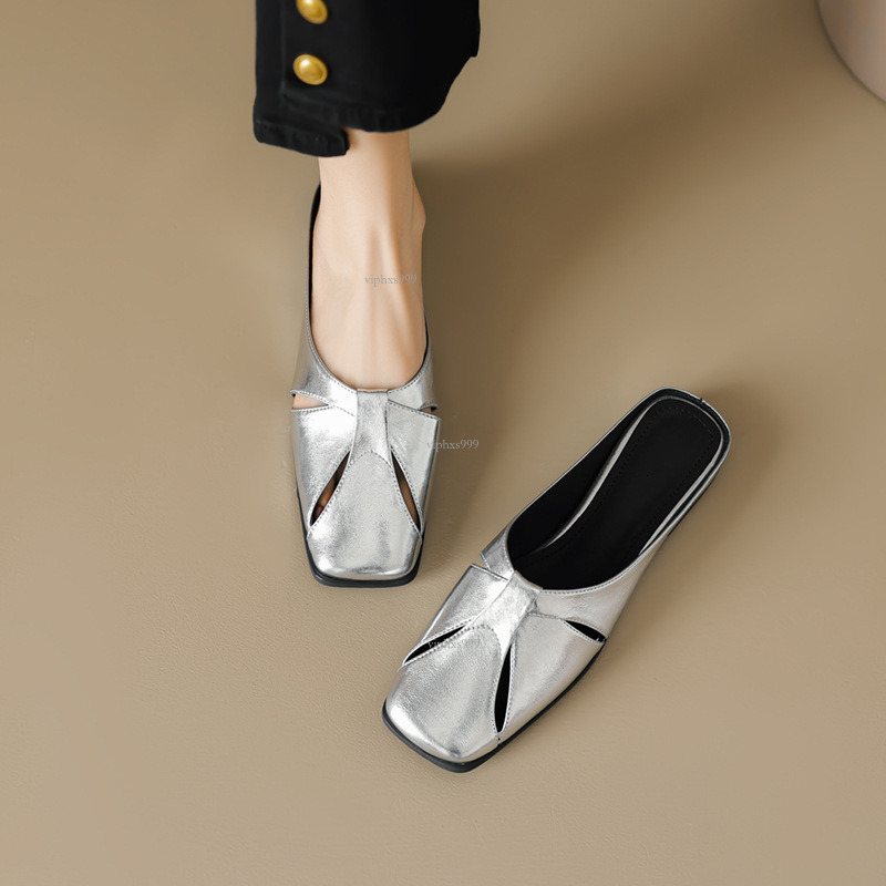 New Designer Sandals With Free Shipping Square Headed Baotou Half Slippers 2025 Summer Fashion Korean Edition French Hollow Breathable Women's Fl