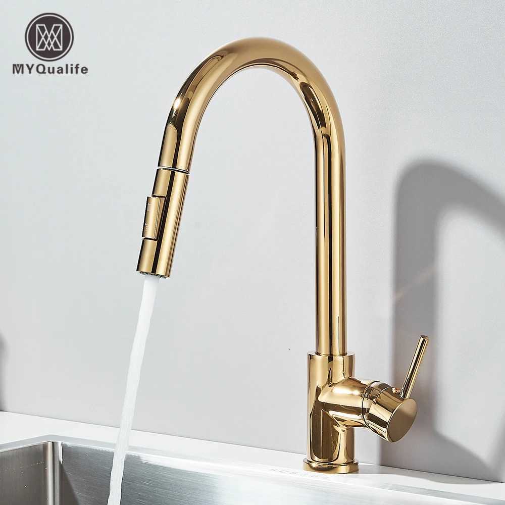 Pl Out Kitchen Faucet 2-Ways Stream/Shower Sprayer Deck Mounted Hot and Cold Water Mixers Single Handle Taps Y251104