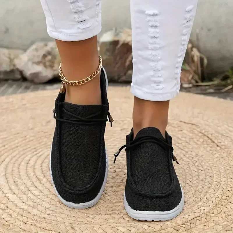 2024 Autumn New Womens Casual Comfortable Flat Shoes Womens Solid Lace Insoles Womens Fashion Sports Shoes Zapatos De Mujer Z250403