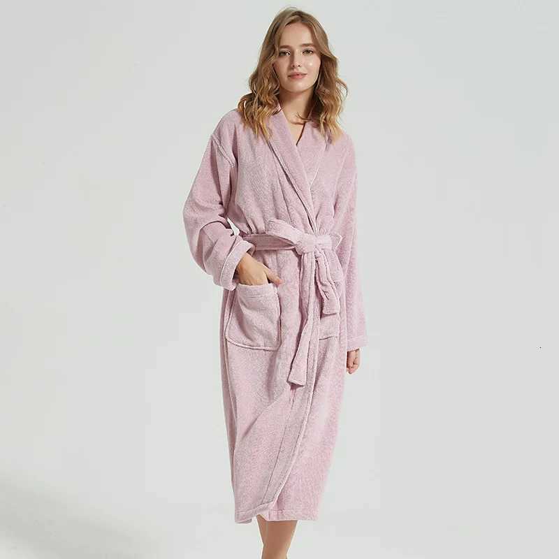 Mens Thick Cotton Bathrobe Kimono Warm Fleece Terry Sleepwear Long Robe Hotel Spa Long White Bath Robe Autumn C251104