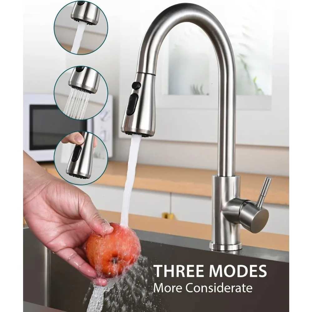 High Arc Single Handle Kitchen Sink Faucet with Pl-Down Sprayer Bed Nickel Finish Pot Filler Included Stainless Steel C Y251104