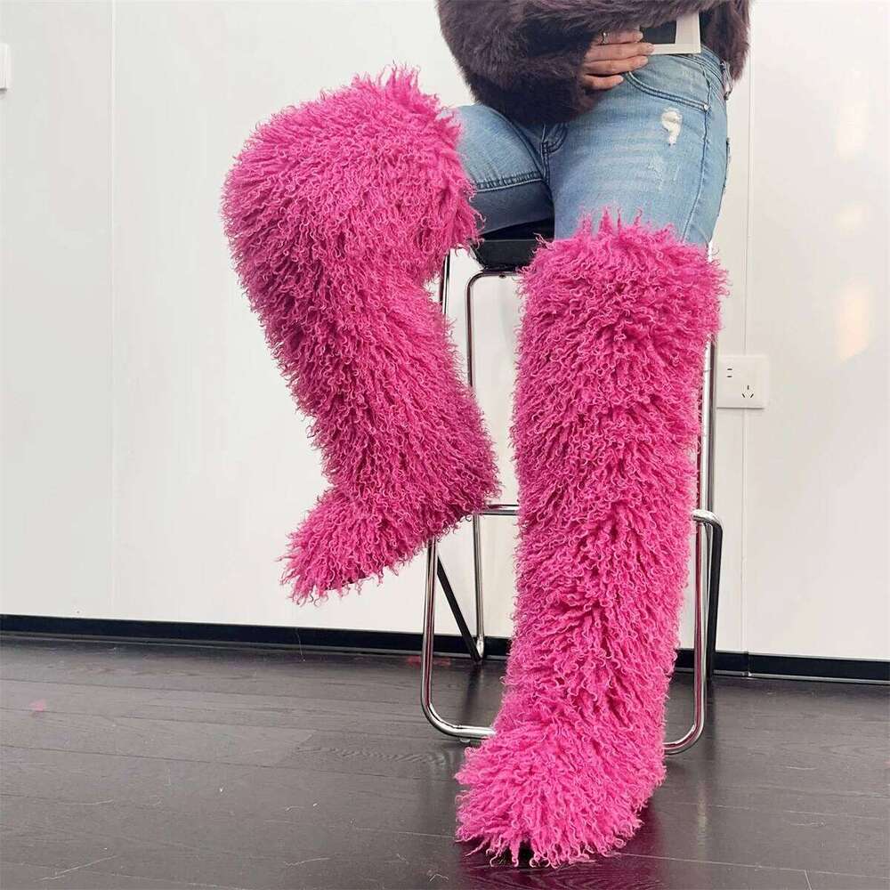 Womens Mongolian Thigh Highs Faux Boots Winter Warm With Fur Inside