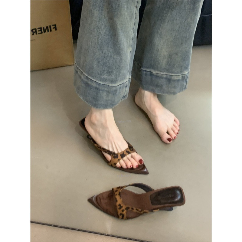New Designer Sandals With Free Shipping Design Sense Niche High Heeled Slippers 2025 Korean Version Leopard Print Open Toe Wedge Heel Sandals