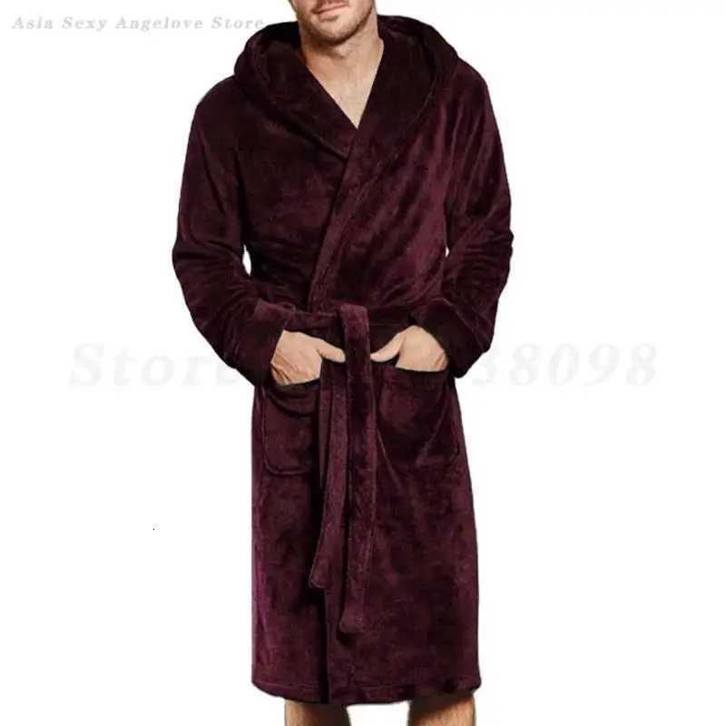Thickened Coral Fleece Long Robe Sleepwear Plus Size 5XL Flannel Men Home Clothes Loungewear Winter Hooded Bathrobe Nightwear C251104