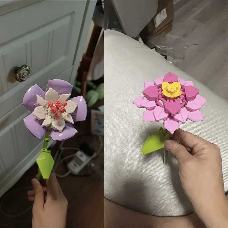 Simulation Rose Building Blocks Roses Flower Potted Bouquet 3D Model Home Decoration Bricks DIY Childrens Educational Toys Gift C251104