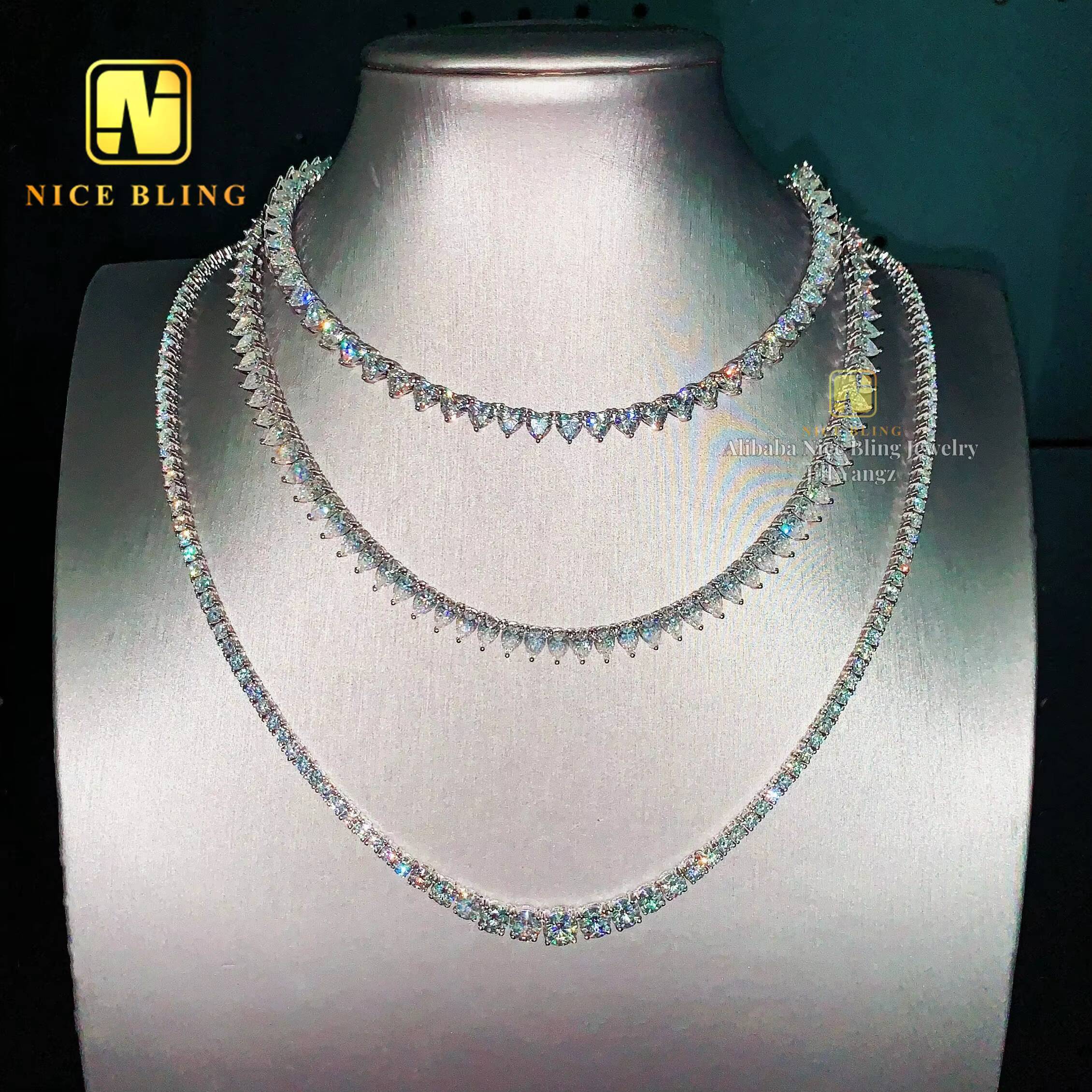 New Model Fancy Shape Tennis Chain Collection Heart Pear Graduated 925 Silver Moissanite Tennis Necklace for Women Girlfriend