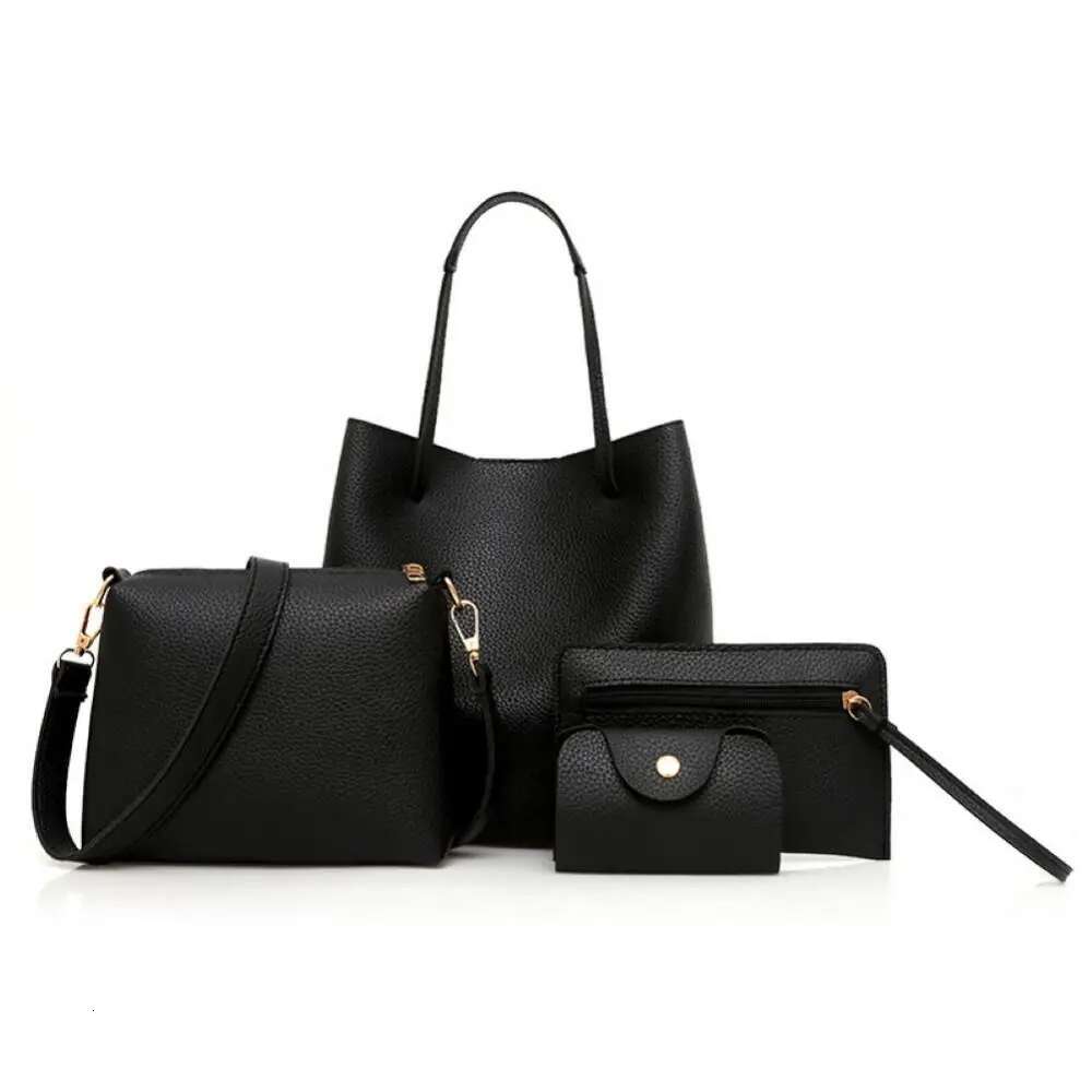 2025 New 4-piece Women's Fashion Solid Color Soft Artificial Leather Shoulder Bag Designer Women's Handbag Wallet Set2