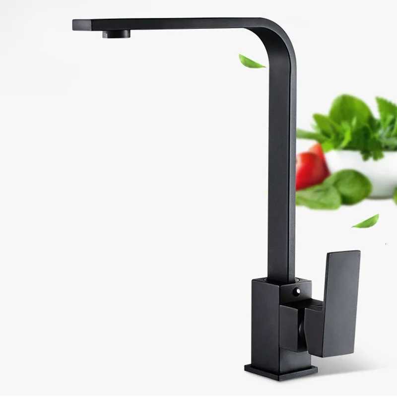Bakicth Square Kitchen Faucet Matte Black Hot and Cold Kitchen Sink Tap 360 Degree Rotation Mixer Deck Mounted Water Taps Y251104
