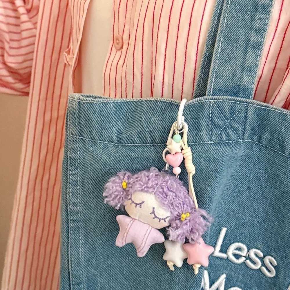 Cute Star Little Girl Keychain Stuffed Doll Bag Charm Hanging Soft Car Key Ring Schoolbag Decorations Hanging Ornaments C251104