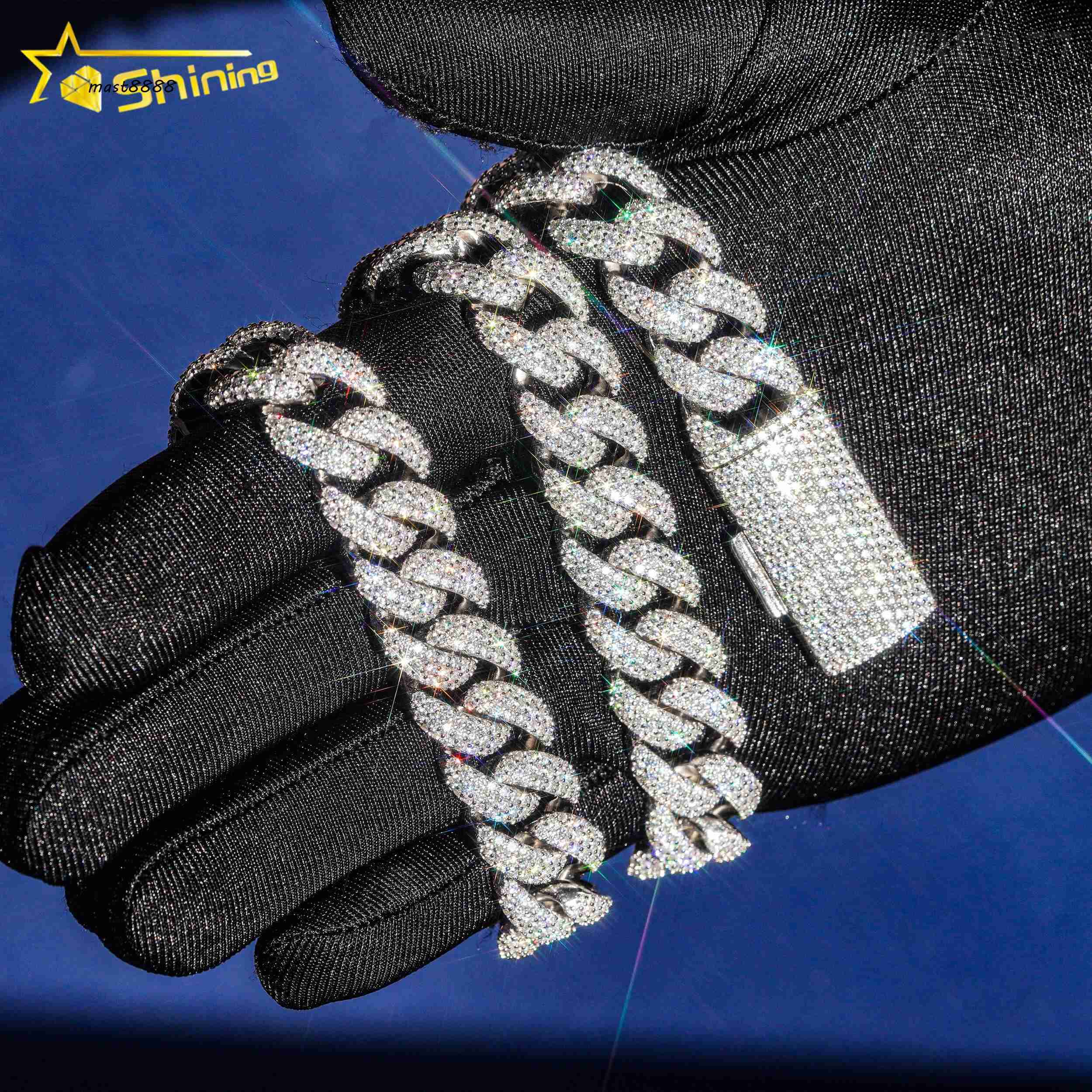 Fashion Gift Hip Hop Jewelry Gold Plated 925 Silver Necklace 15MM 3 Rows VVS Moissanite Cuban Link Chain