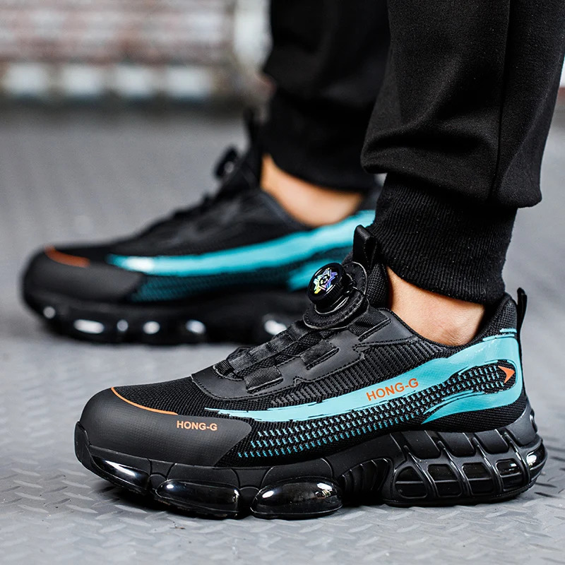 Mens Work Shoes Rotary Buckle Work Sneakers Protective Shoes Safety Industrial PunctureProof AntiSmash Steel Toe Shoes 251030