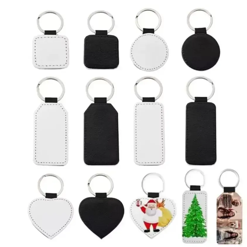 Sublimation Blanks PU Leather Keychains for Heat Transfer Printing Christmas Keyring DIY Party Supplies Z 4.1-2