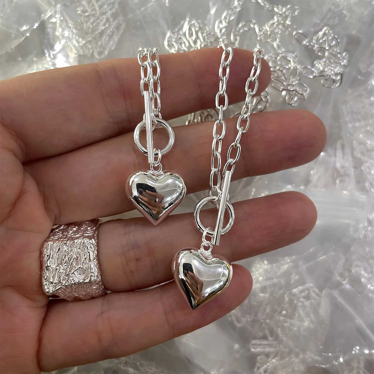 925 Sterling Silver Necklace Heart Pendant OT Clasp Chain Geometric Punk for Women Girl Jewelry Gift Dropshipping WholesaleXJ251104