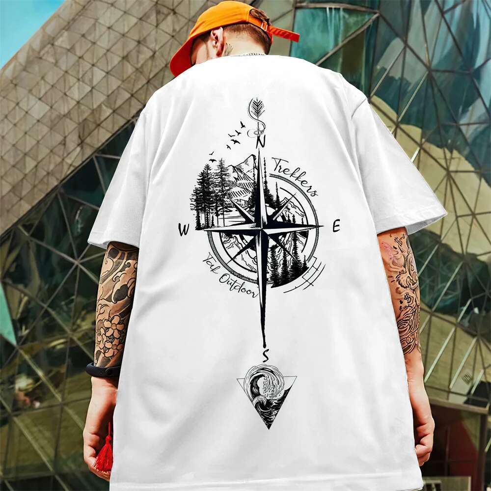 Compass Summer Casual Short Sleeve 3D Printed Pattern Top Fashion Oversized Men's Clothing Quick Dry T-shirt