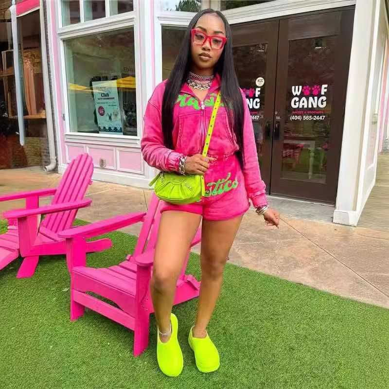 FC1281 Fashion Letter Embroidered Hoodie Shorts Set Y250403PCX7