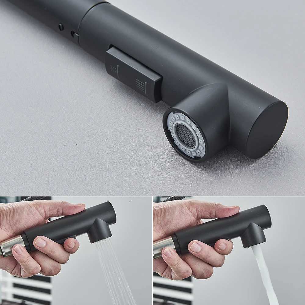 Rozin ible Gourmet Kitchen Faucet Black Pl Out 2 Ways Nozzle Faucets 360 Rotation Hot Cold Water Sink Mixer Tap SUS304 Y251104