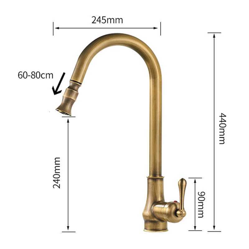 Hotaan Antique Brass Kitchen Faucet Single Hole Pl Out Spout Copper Kitchen Sink Mixer Tap with Stream Sprayer Y251104