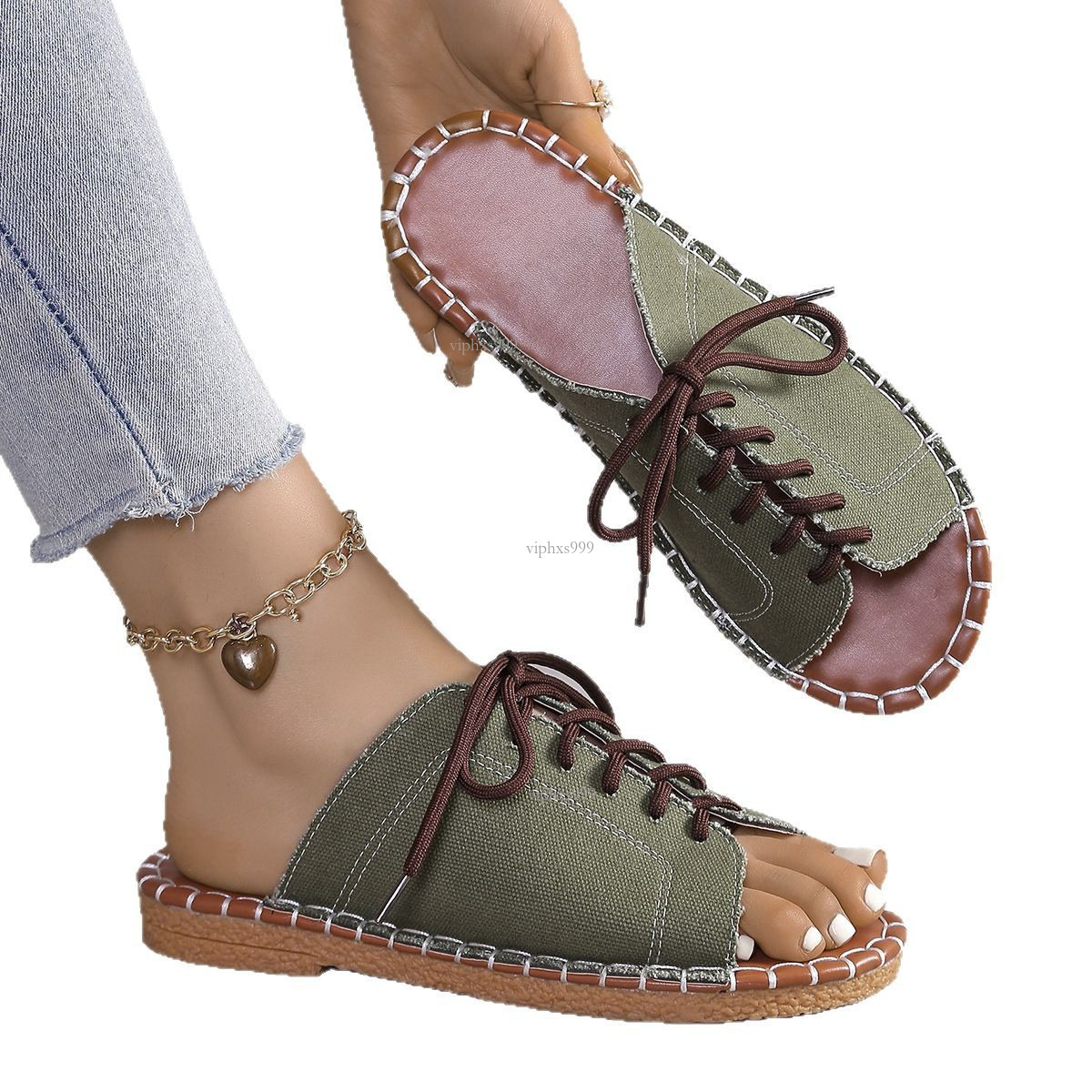 New Designer Sandals With Free Shipping 2025 Sandals Large Hemp Bottom Strap Woven One Word Flat Heel Women's Cool Slippers