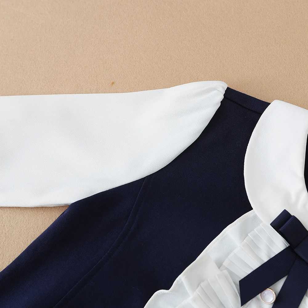 Girls Dresses 2025 Preppy Style Dresses Kids Ruffle Collar Long Sleeved Clothes Children Dresses with Bow for 5-12 Years C251104