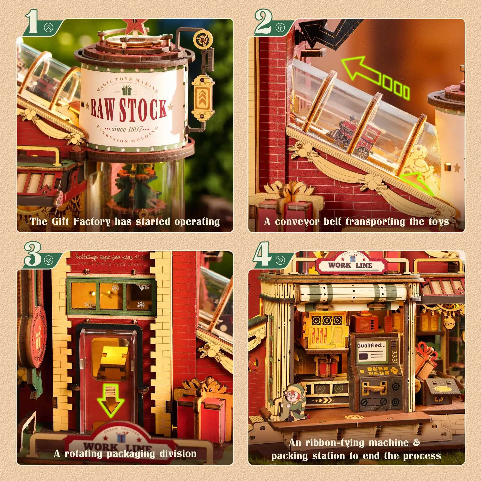 Robotime Rokr Dream Gift Factory 3D Wooden Puzzle Christmas Gifts Toy with Light and Music for Children Kids Building Block Kits C251104