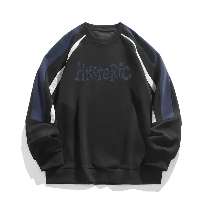 Mens Streetwear Hip Hop Colorblock Sweatshirt Loose Long Sleeve Casual Pullover Round Neck Sweatshirts 250321