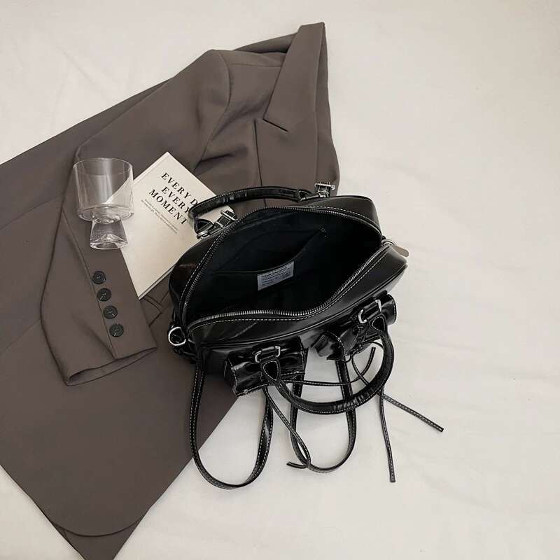 LEFTSIDE Small Bow Design PU Leather Simple Crossbody Bags For Women 2024 Y2k New Trends Shoulder Bag Females Handbags